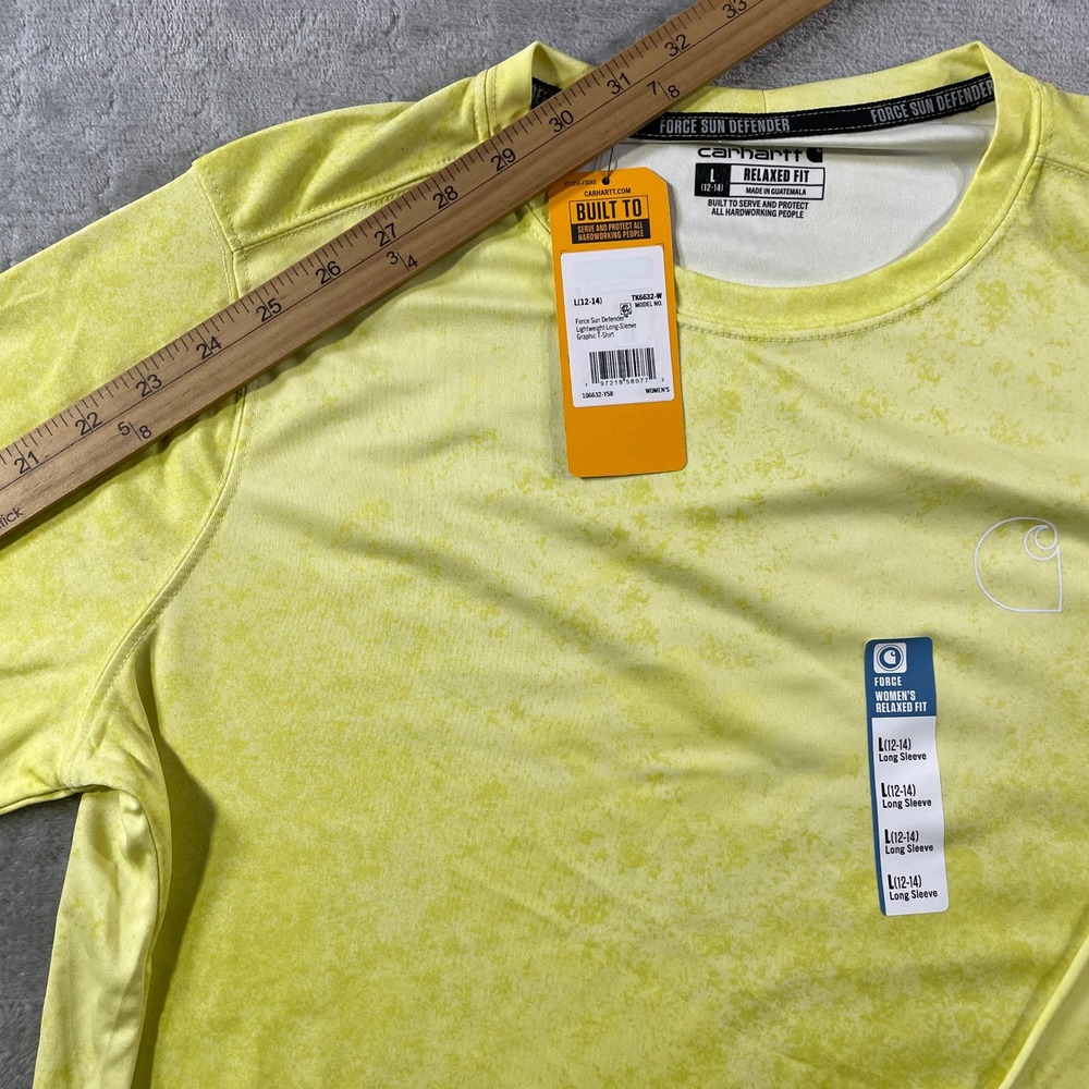 Carhartt Force Sun Defender Shirt Women Large Yellow Acid Wash Long Sleeve Light - Picture 7 of 11